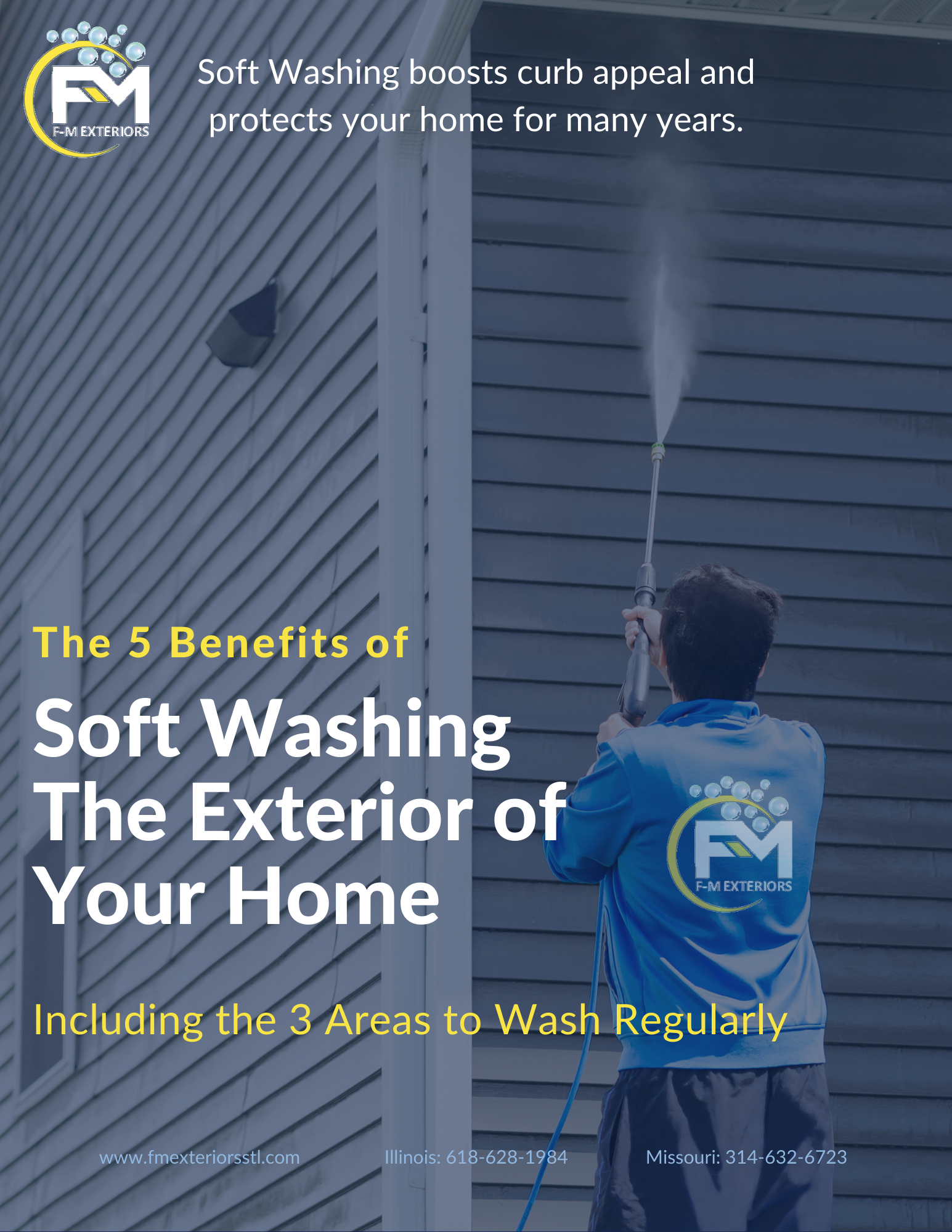 A graphic that reads, "The five benefits of soft washing the exterior of your home"